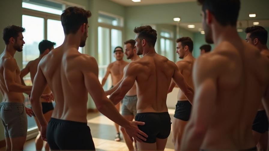 **POV: Dentro de un gimnasio, el aire está impregnado de un aroma a masculinidad intensificada por el sudor. Varios hombres se han congregado, todos completamente desnudos, sus cuerpos esculpidos reflejando la luz tenue que ilumina el entorno. El sonido de las risas y los susurros se mezcla con el ligero eco del choque de pieles, generando una atmósfera de expectativa y deseo palpable.****Algunos están en el área de pesas, pero no para levantar pesos, sino para entrelazarse con sus fieles compañeros, sus músculos tensándose y relajándose con cada movimiento rítmico. Otros han encontrado espacio sobre las colchonetas, donde la elasticidad de sus cuerpos se exhibe con maestría, explorando cada rincón de placer con una cadencia sincronizada. La diversidad de cuerpos se celebra, desde el más esculpido hasta el más tierno, todos unidos en una danza íntima dónde reinan las sensaciones intensas y placenteras.****Los espejos que rodean las paredes reflejan la escena desde todos los ángulos, multiplicando y exacerbando la visión de los cuerpos entrelazados. Lleno de energía cruda y pura entrega, el gimnasio se convierte en el escenario perfecto para este encuentro libidinoso y desinhibido, donde la desnudez y el deseo son los verdaderos protagonistas.**