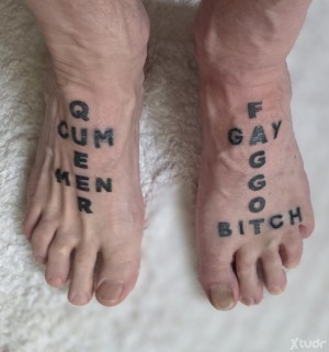 Xtudr - FaggotTattoo: Totally exposed Faggot who craves exposure and loves being naked outdoors for all to see its Fag tattoos. All tattoos ...