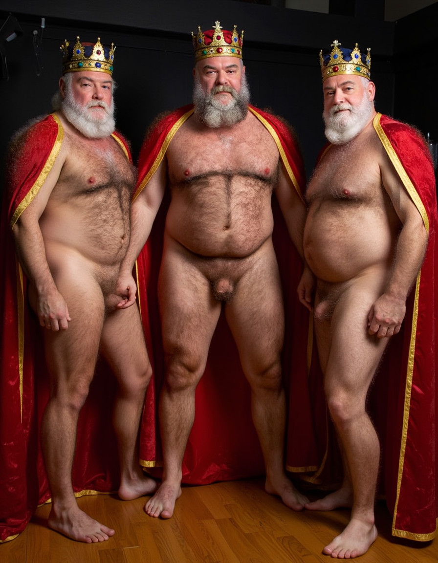 Tres reyes magos de Oriente, obesos y extremadamente velludos,
