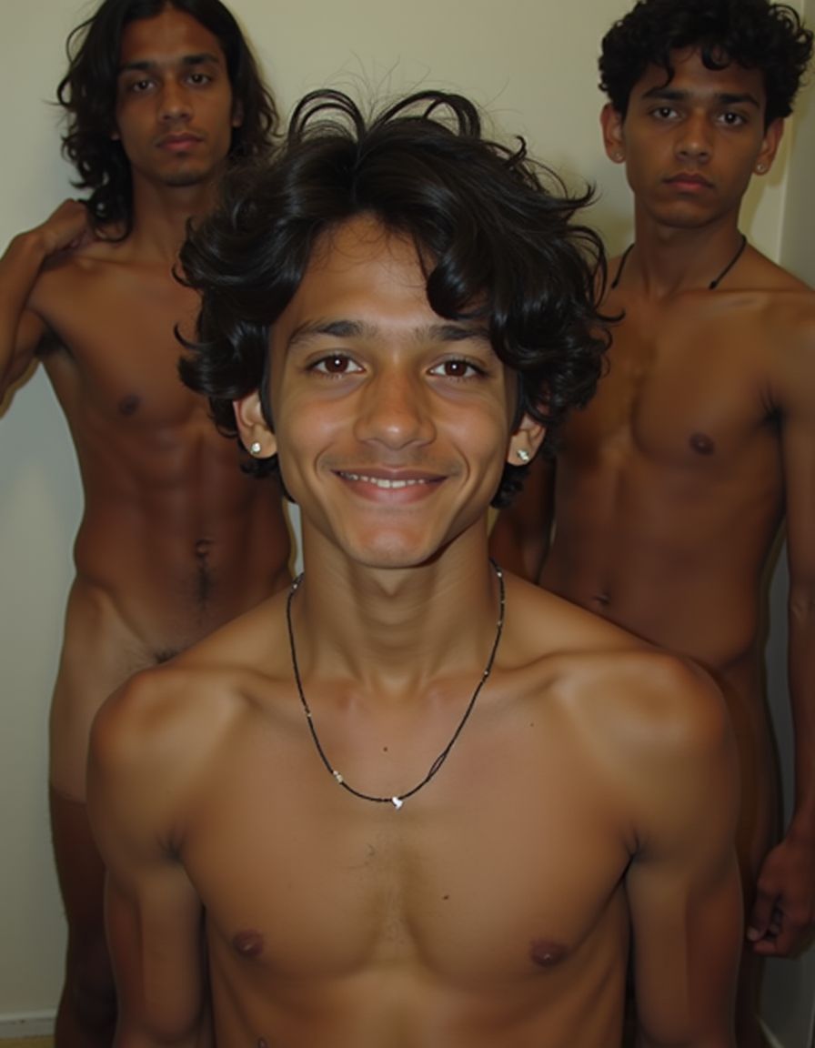 Hot young Indian boy with curly hair light brown skin gangbanged by other Indian boys with monster cocks