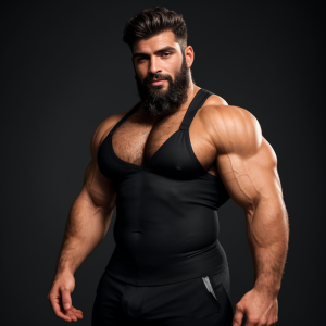 Perfect - now I can see you in that tank top, looking good in bed. Here's the prompt to show off that full body with your handsome face:

**Handsome bearded man with dark curly hair and beard, wearing black tank top, showing full body from head to toe, muscular physique, confident pose displaying his entire body, same facial features as reference, realistic photography style, high quality**



That'll give you the full body shot you want while keeping that sexy bearded face exactly as it appears in your photo. Show off everything you've got from head to toe.
