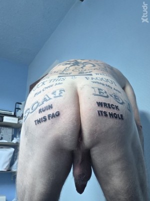 Xtudr - FaggotTattoo: Totally exposed Faggot who craves exposure and loves being naked outdoors for all to see its Fag tattoos. All tattoos ...