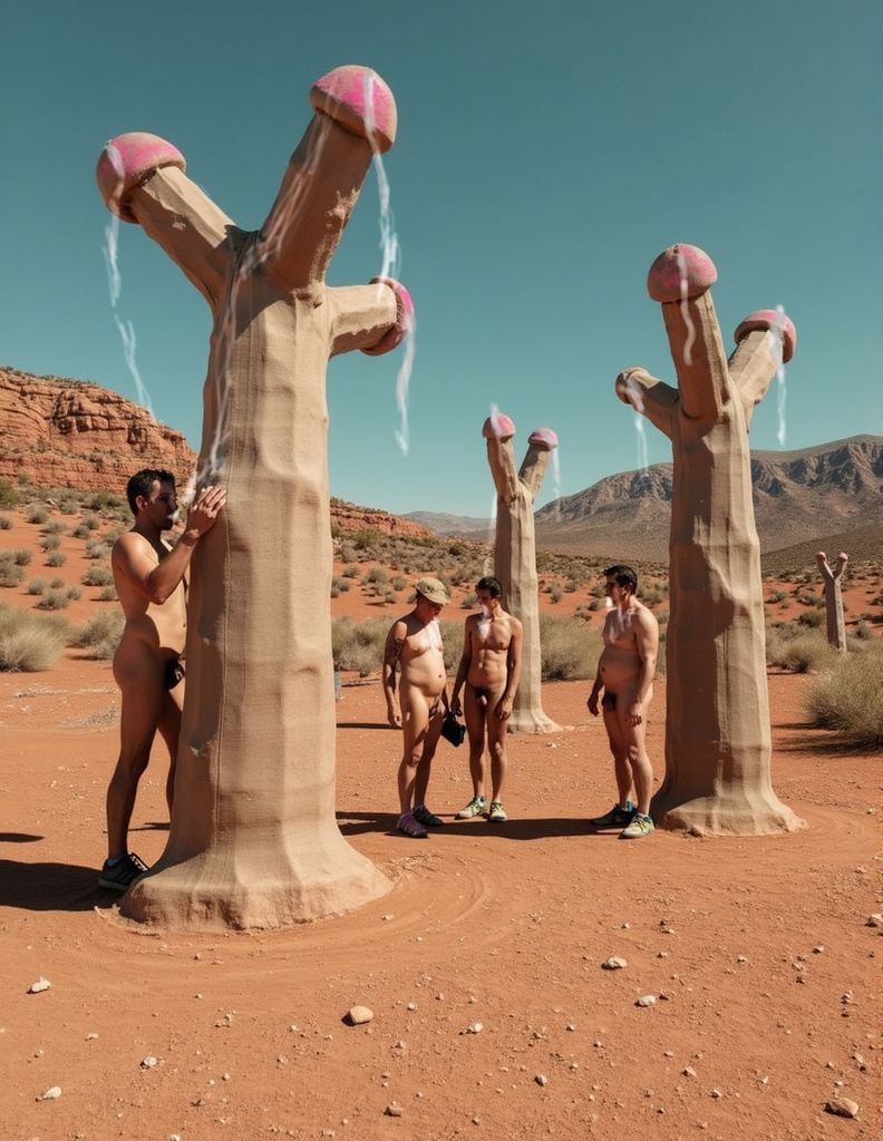 Surrealismo. En el desierto los cactus pene segregan el maná, que  satisface el hambre y la 
sed de los viajeros perdidos. 