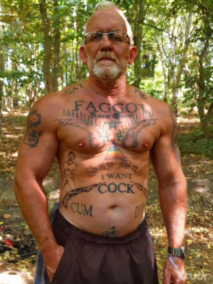 Xtudr - FaggotTattoo: Totally exposed Faggot who craves exposure and loves being naked outdoors for all to see its Fag tattoos. All tattoos ...
