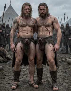 Amleth y Aurvandil.
Amleth (Alexander Skarsgård) está de cuerpo entero desde los pies hasta la cabeza. Es un príncipe vikingo de 29 años de edad que está junto a el rey Aurvandil, de 48 años de edad. 
Amleth (Alexander Skarsgård) se convierte en un berserker implacable. Amleth tiene motivación animal, casi mística. Amleth es un héroe noble; es pura rabia y destino.
Amleth tiene una altura imponente de 194 cm y peso 78 Kg, tiene 7% de grasa corporal,
Amleth tiene un cuerpo fuerte, tatuado, cubierto de cicatrices, pelo largo y sucio.  
Amleth tiene un cuerpo con musculatura densa y trabajada y estilizada, tiene 7% de grasa corporal y parece esculpido al estilo vikingo con pectorales anchos y marcados; tiene un 7% de grasa corporal con abdominales extremadamente definidos y marcados 
