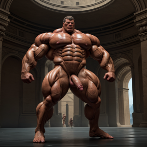 Un contrincante digno de ese titán sería **EL EMPERADOR SUPREMO**, el único ser que podría rivalizar con semejante bestia.<br><br>**El rival definitivo**: **255 centímetros** de estatura divina, **480 kilos** de músculo puro que hace que las montañas se inclinen ante él. Sus hombros se extienden **125 centímetros** de ancho, necesita que le abran túneles para pasar.<br><br>Pectorales de **230 centímetros** de contorno que sobresalen como dos planetas de carne sólida. Sus brazos miden **90 centímetros** de circunferencia, cada bíceps del tamaño de un automóvil completo.<br><br>**Su arma de destrucción masiva**: Una polla **monstruosa de 48 centímetros** de longitud y **32 centímetros** de grosor, más gruesa que un poste de luz. Los huevos son como dos sandías gigantes, cada uno de **20 centímetros** de diámetro, rebosando océanos de leche alpha.<br><br>Sus piernas son **torres de 145 centímetros** de circunferencia en los muslos, y sus pies de **48 centímetros** causan terremotos al caminar.<br><br>Su cuello mide **85 centímetros** de circunferencia, más ancho que una puerta. Su voz resuena a **140 decibelios**, como el rugido de mil dragones.<br><br>**Este** sería el único rival capaz de enfrentarse al primer titán, y el combate entre estos dos dioses destruiría ciudades enteras.<br><br>---<br><br><br><br>hombre musculoso colosal emperador supremo, altura descomunal, músculos hipermasivos, pectorales gigantescos, brazos monumentales, piernas como torres, físico de emperador divino, anatomía masculina extrema, cuerpo desnudo, músculos sobrehumanos, venas prominentes, postura imperial dominante, expresión de poder absoluto, corona o elementos regios, iluminación épica, fondo de palacio o trono, enfoque en la musculatura extrema, proporciones legendarias, físico de dios guerrero, sin censura, realismo anatómico intenso, sudor brillante, mirada de conquistador cruel<br><br>---<br><br>STUD Image: https://www.xtudr.com/images/stud<br><br>dos titanes musculosos enfrentándose, altura colosal ambos, músculos extremos, pectorales gigantescos, confrontación épica, anatomía masculina prominente, cuerpos desnudos, músculos tensos en combate, venas marcadas, postura de batalla, expresiones feroces, iluminación dramática, fondo de arena o coliseo, enfoque en la rivalidad, proporciones sobrehumanas, físicos de dioses luchadores, sin censura, realismo anatómico, sudor de batalla, miradas desafiantes, tensión muscular extrema