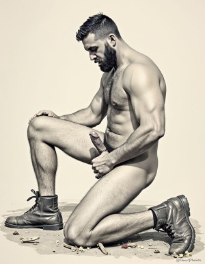 Tom of Finland. Hombres gay porno: "The Complete Kake Comics". Solo hombres desnudos musculosos. Los hombres tienen pene erecto de 50 cm de longitud y 8 cm de diámetro. Dibujos tipo KAKE de Tom Of afilándoos. Tiene un pene erecto de 50 cm de longitud y 8 cm de diámetro. Están arrodillados en el suelo