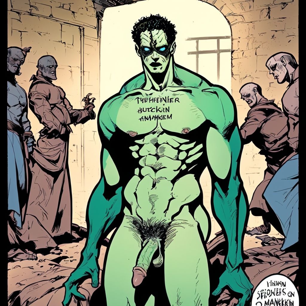 Frankenstein nacked whit visible dick, in to an assylum 
