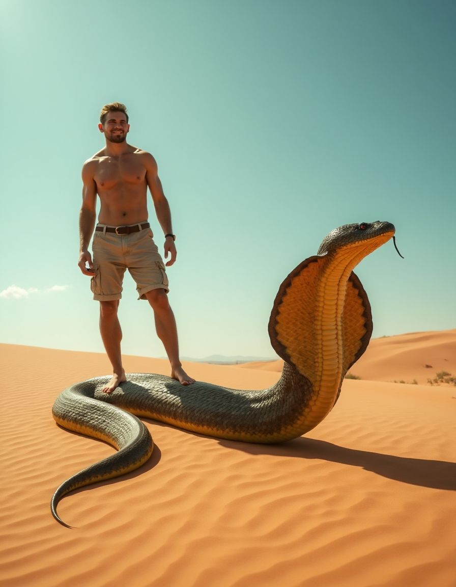Explorador domina a una cobra gigante en el sur de India.