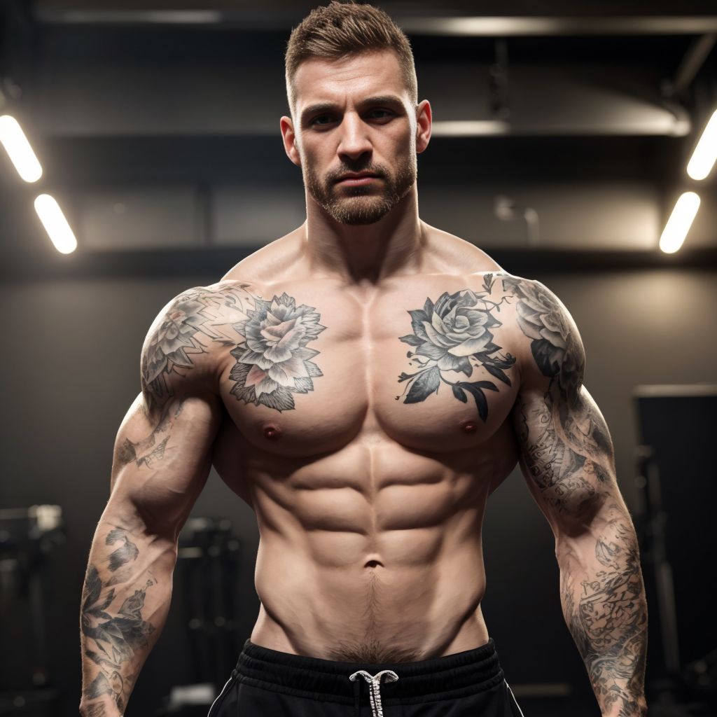 Hombre guapo fotorrealista tipo scally tatuado, musculoso, malote, con (pene visible:1.2), piel realista con poros y (vello:1.1), resolución 8k, fondo oscuro, sombras hiperrealistas, (tatuajes:1.5) detallados, ultra detallado.