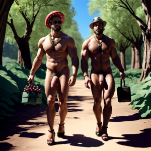 Dos hombres machos musculosos desnudos muy viriles con pene grande y testículos grandes y peludos. Caminando 10 ⛓️⛓️ 🍇 🍒 🌞 👠👠 👜💼 🧢 🧝🏻🍄🪺🍃 🎶🎵🆙
