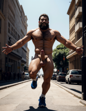 Hermes es el dios de los mensajeros, el comercio, los ladrones, y los viajeros. Es conocido por su velocidad y astucia. Tiene testículos grandes. Tiene mucho vello. Tiene 30 años de edad. Tiene calzado de alta velocidad. Está corriendo. Se ven los testículos hermosos colgando. Tiene pene grande y largo. Te amo. Ven conmigo, amor. Te quiero, te amo.