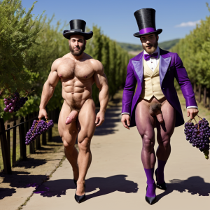 Dos hombres machos musculosos desnudos muy viriles con pene grande y testículos grandes y peludos. Caminando 10 ⛓️⛓️ 🍇 🍒 🌞 👠👠 🎩 🎩