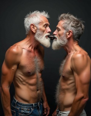 hombre de 60 años haciendole una felación a unos de 40 años, los dos muy velludos