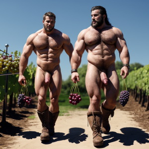 Dos hombres machos musculosos desnudos muy viriles con pene grande y testículos grandes y peludos. Caminando 10 ⛓️⛓️ 🍇 🍒 🌞 🥾🥾 🥾 ⛓️  ⚓️🪝 ⛓️ ⚙️ 🗡️ 👳🏻‍♂️ 👲🏼