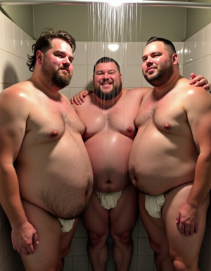 tres hombres gordos peludos desnudos cero ropa en la ducha