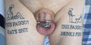 Xtudr - FaggotTattoo: Totally exposed Faggot who craves exposure and loves being naked outdoors for all to see its Fag tattoos. All tattoos ...