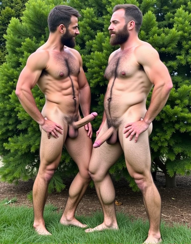 Varios hombres maduros barbudos  musculosos desnudos deambulan por la zona nudista no oficial del parque de la Casa de campo de Madrid entre las encinas y algunos mantiene relaciones sexuales entre los matorrales. Muestran enormes penes erectos y eyaculando