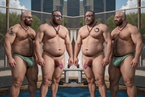 4 fofisanos tipo chubbies en la piscina. 