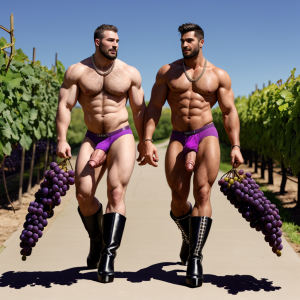 Dos hombres machos musculosos desnudos muy viriles con pene grande y testículos grandes y peludos. Caminando 10 ⛓️⛓️ 🍇 🍒 🌞 🥼 🧥 👠👠 👢👢