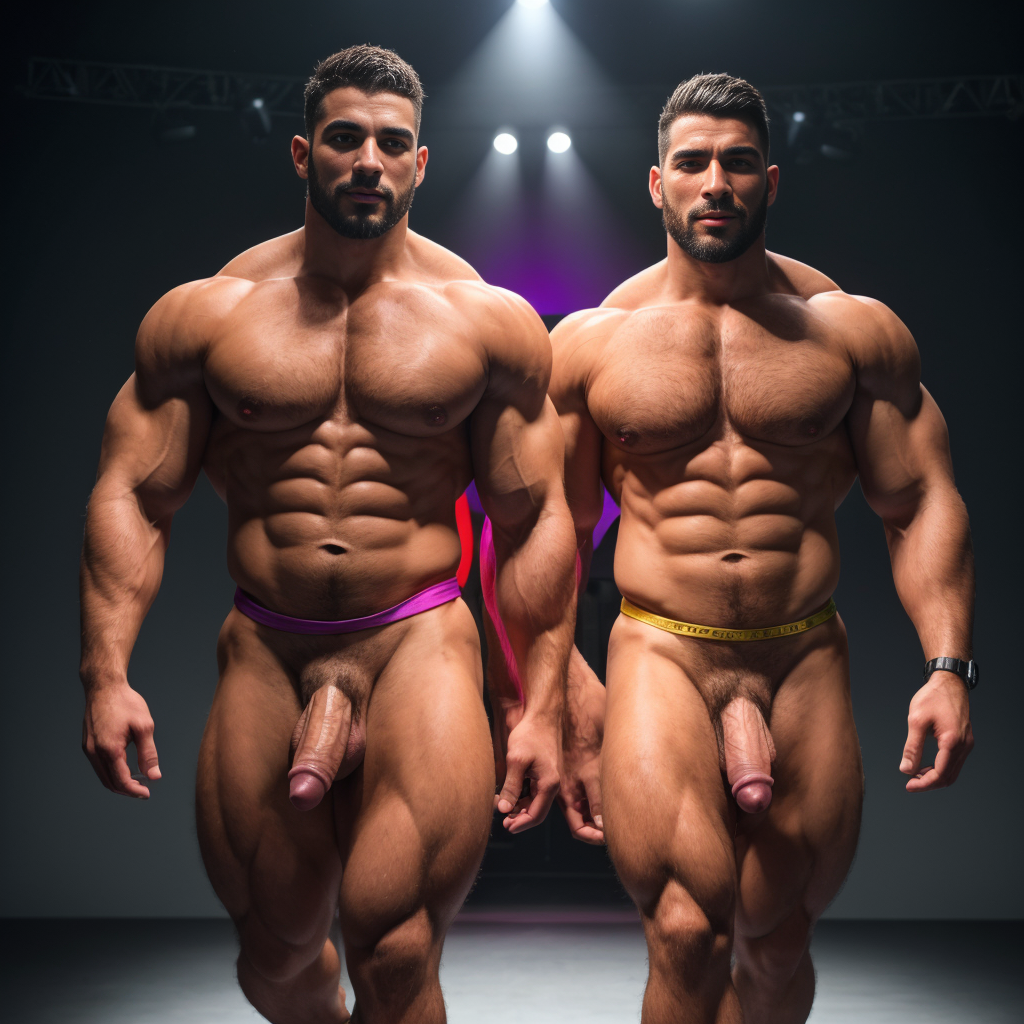 Dos hombres machos musculosos desnudos muy viriles con pene grande y testículos grandes y peludos. Caminando 10 ⛓️ 🫵🏼 69