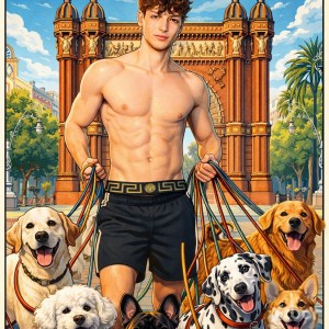 Xtudr - paseo_THERIANS-18: PASEADOR DE THERIANS conectado a la energía salvaje y leal, cuerpo atlético activo, espíritu libre, vibra dominan...