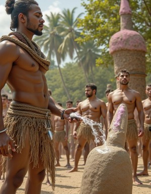Ritual tribal, el gran jefe, con gran solemnidad, lubrica con aceite de coco el ídolo de piedra, que representa al dios de la fertilidad, los nuevos guerreros pasarán a la madurez si son capaces de introducirse el ídolo y desvirgarse, los que pasen la prueba quedarán a disposición del gran jefe, ofreciéndole sus cuerpos si son requiridos.