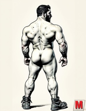 Tom of Finland. Hombres gay porno: "The Complete Kake Comics". Solo hombres desnudos musculosos. Los hombres tienen pene erecto de 50 cm de longitud y 8 cm de diámetro. Dibujos tipo KAKE de Tom Of afilándoos. Tienen penes erectos de 50 cm de longitud y 8 cm de diámetro. Están de perfil enseñando sus culos. 