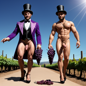 Dos hombres machos musculosos desnudos muy viriles con pene grande y testículos grandes y peludos. Caminando 10 ⛓️⛓️ 🍇 🍒 🌞 👠👠 🎩 🎩