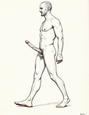 Solo hombres desnudos musculosos. Tiene pene erecto de 50 cm de longitud y 8 cm de diámetro. Dibujos tipo KAKE de Tom Tom of Finland.
((Kake Comics)). Tiene un pene de 50 cm de longitud y 8 cm de diámetro. Están caminando