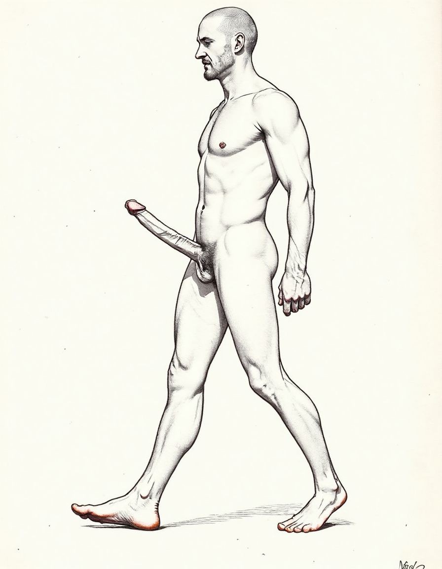 Solo hombres desnudos musculosos. Tiene pene erecto de 50 cm de longitud y 8 cm de diámetro. Dibujos tipo KAKE de Tom Tom of Finland.
((Kake Comics)). Tiene un pene de 50 cm de longitud y 8 cm de diámetro. Están caminando