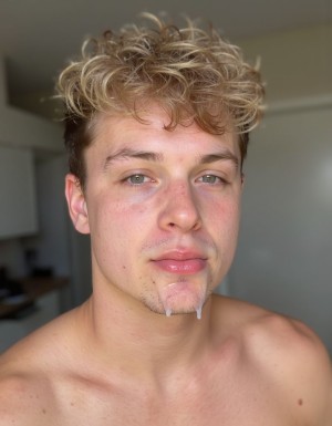 gay blond young twink with sperm over his cute face