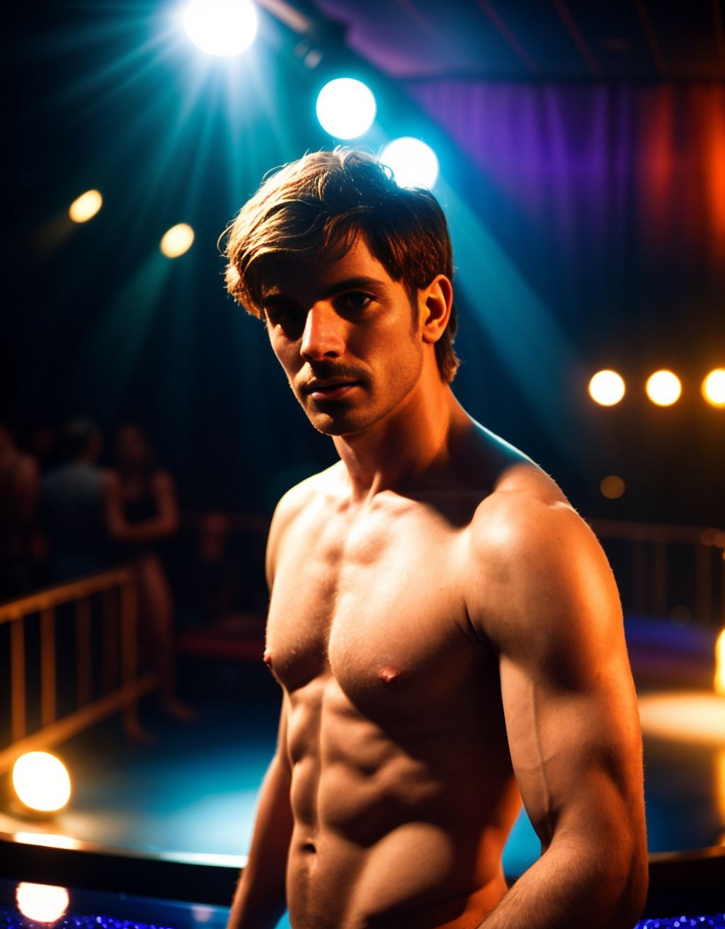 Pov.Hombre desnudo en una discoteca, efecto psicodélico, psicodelia