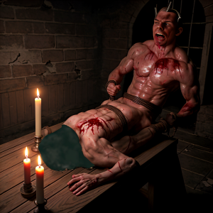 Amo satánico hiere y preña a su abducido encapuchado en un ritual satánico. 