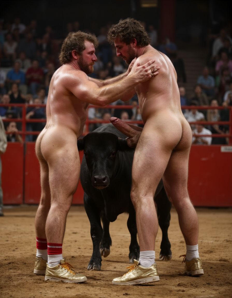 Un torero español musculoso y velludo de 50 años, con torso atlético y marcado, se muestra completamente desnudo, destacando su pene de 30 cm de longitud y 5 cm de grosor, perfectamente formado y rodeado de un denso vello púbico castaño oscuro. Sus testículos, perfectamente formados, cuelgan de forma prominente. La piel bronceada y sudorosa resalta su musculatura definida, con pectorales y abdominales bien marcados y sin grasa. El cabello largo y castaño oscuro está despeinado y sudoroso, con gotas de sudor resbalando por su frente y mejillas. Una barba incipiente y un vello corporal denso que se extiende por su pecho, piernas y brazos completan su apariencia viril. Lleva zapatillas doradas en sus pies.
A su lado, un hombre musculoso y velludo de 30 años, completamente desnudo, muestra un pene de 30 cm de longitud y 7 cm de grosor, hermoso y perfecto, rodeado de un denso vello púbico pelirrojo. Su piel bronceada y sudorosa muestra una musculatura definida, con pectorales y abdominales muy marcados. Tiene cabello pelirrojo despeinado y sudoroso. Tiene una barba pelirroja densa pero bien recortada. El vello corporal pelirrojo denso cubre su pecho, y tiene mucho vello pelirrojo en sus piernas y brazos, lo que realza su apariencia masculina y atlética. Están en la plaza de toros con un toro salvaje. Se aman
Ambos hombres se encuentran en una plaza de toros, con sombras que resaltan su musculatura y vello corporal, creando un ambiente sensual y cargado de tensión. Están en pleno acto de pasión, con sus penes erectos y testículos prominentes ,destacando su musculatura, vello corporal y atributos viriles en una imagen impactante y llena de energía. La escena está llena de sensualidad y poder, con los dos hombres como protagonistas, en un ambiente cargado de pasión y erotismo. La imagen es híper realista, con detalles de alta calidad, y muestra la unión de los dos hombres en un acto de pasión y dominio, con sus cuerpos musculosos y velludos completamente desnudos y visibles, mostrando su excitación y pasión en cada detalle. Tienen sus penes erectos. Están totalmente desnudos. Tienen un pene de 40 cm de longitud y 7 cm de diámetro. Son felices y sonríen. Amor. Se abrazan por la cintura con fuerza y pasión, están muy juntos. Sexo muy fuerte. Un torero español musculoso y velludo de 50 años, con torso atlético y marcado, se muestra completamente desnudo, destacando su pene de 30 cm de longitud y 5 cm de grosor, perfectamente formado y rodeado de un denso vello púbico castaño oscuro. Sus testículos, perfectamente formados, cuelgan de forma prominente. La piel bronceada y sudorosa resalta su musculatura definida, con pectorales y abdominales bien marcados y sin grasa. El cabello largo y castaño oscuro está despeinado y sudoroso, con gotas de sudor resbalando por su frente y mejillas. Una barba incipiente y un vello corporal denso que se extiende por su pecho, piernas y brazos completan su apariencia viril. Lleva zapatillas doradas en sus pies.
A su lado, un hombre musculoso y velludo de 30 años, completamente desnudo, muestra un pene de 30 cm de longitud y 7 cm de grosor, hermoso y perfecto, rodeado de un denso vello púbico pelirrojo. Su piel bronceada y sudorosa muestra una musculatura definida, con pectorales y abdominales muy marcados. Tiene cabello pelirrojo despeinado y sudoroso. Tiene una barba pelirroja densa pero bien recortada. El vello corporal pelirrojo denso cubre su pecho, y tiene mucho vello pelirrojo en sus piernas y brazos, lo que realza su apariencia masculina y atlética. Están en la plaza de toros con un toro salvaje. Se aman
Ambos hombres se encuentran en una plaza de toros, con sombras que resaltan su musculatura y vello corporal, creando un ambiente sensual y cargado de tensión. Están en pleno acto de pasión, con sus penes erectos y testículos prominentes ,destacando su musculatura, vello corporal y atributos viriles en una imagen impactante y llena de energía. La escena está llena de sensualidad y poder, con los dos hombres como protagonistas, en un ambiente cargado de pasión y erotismo. La imagen es híper realista, con detalles de alta calidad, y muestra la unión de los dos hombres en un acto de pasión y dominio, con sus cuerpos musculosos y velludos completamente desnudos y visibles, mostrando su excitación y pasión en cada detalle. Tienen sus penes erectos. Están totalmente desnudos. Tienen un pene de 40 cm de longitud y 7 cm de diámetro. Son felices y sonríen. Amor. Se abrazan por la cintura con fuerza y pasión, están muy juntos. Sexo muy fuerte.