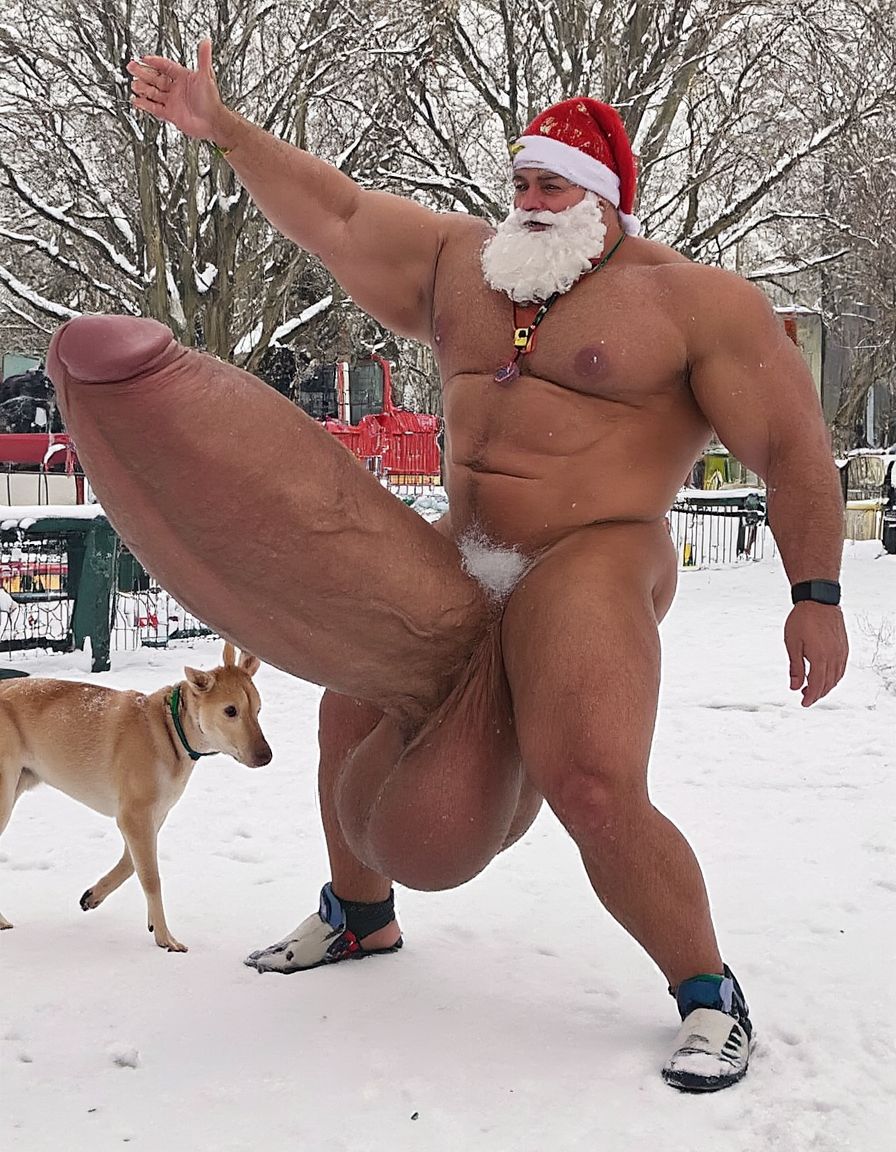 La Navidad. Papá Noel es un hombre de 40 años, atleta, está delgado y tiene músculos marcados y definidos, es muy varonil, tiene barba blanca abundante. Solo tiene el gorro de papá Noel porque está totalmente desnudo enseñando su musculatura de atleta y bronceada, tiene mucho vello blanco que cubre sus músculos pectorales y el abdomen y también en sus piernas. Tiene sandalias blancas en sus pies. Barba abundante blanca de papá Noel. Es el Papá Noel del año 2025, con mucha alegría y mucho sexo gay. Aspecto muy masculino salvaje. Pene erecto de 20cm de longitud y 8cm de diámetro. Abundante vello blanco por todo el cuerpo. Está saltando en la nieve mientras nieva y su gran pene erecto de 22 cm de longitud y 9 cm de diámetro, está metiendo su pene dentro del ano de otro hombre de aspecto deportista que está desnudo y tiene una polla grande, está desnudo enseñando su cuerpo de culturista con cintura estrecha delgado sin nada de grasa. Tienen los penes en erección y hay mucha excitación sexual, muy excitados. Sexo explicito muy potente. Abrazo. Beso en los labios. Sexo anal muy profundo. 