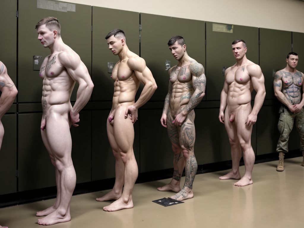 En  una galería de un cuartel de una base estadounidense hay una inspección de estupefacientes, los soldados se ponen en fila y esperan para pasar el registro. Unos están vestidos y otros se van desnudando.