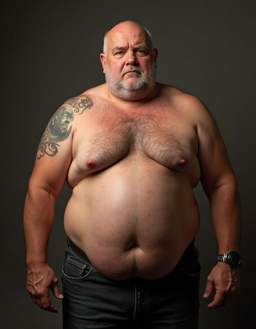 abuelo obeso cuero descamisado heavy