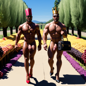 Dos hombres machos musculosos desnudos muy viriles con pene grande y testículos grandes y peludos. Caminando 10 ⛓️⛓️ 🍇 🍒 🌞 👠👠 👑 👜💼 🧢🌂👓