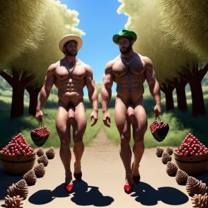Dos hombres machos musculosos desnudos muy viriles con pene grande y testículos grandes y peludos. Caminando 10 ⛓️⛓️ 🍇 🍒 🌞 👠👠 👜💼 🧢 🧝🏻🍄🪺🍃 🎶🎵🆙
