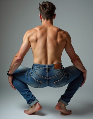joven de 30 años, enseñando un culo sexy vistiendo unos jeans muy ajustados que marcan sus nalgas corporales y en postura agachada
