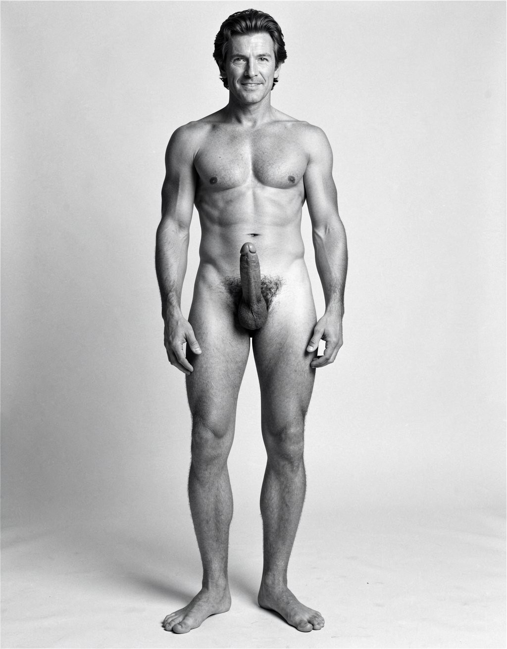 genera la imagen: quiero ver la imagen de Tom Selleck (busca en internet su cuerpo entero desde los pies hasta la cabeza de los años ochenta y reproduce totalmente desnudo)