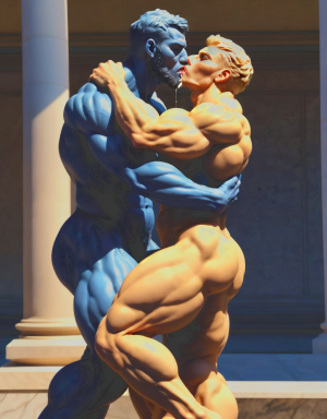 Escultura clásica. Zeus besa apasionadamente al héroe Ganimedes. 