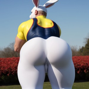 sexy conejito de pascua masculino en lycra visto desde atrás con bonitas nalgas