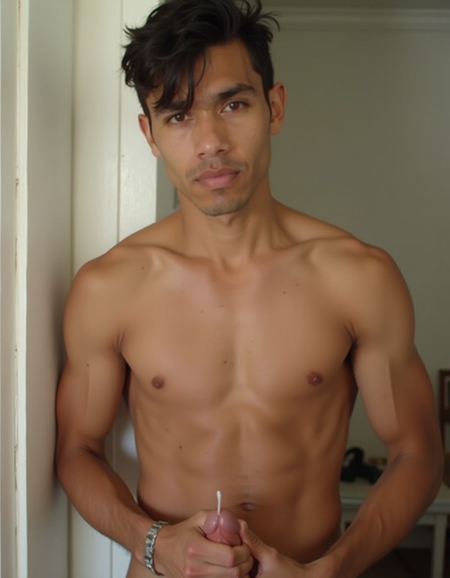 Gay desnudo y erecto latino muy grande y sin circuncisión 