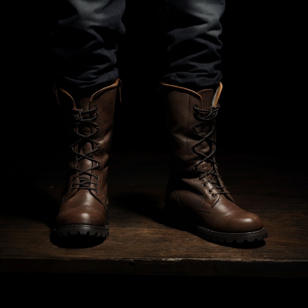 Botas tipo skin negras, manchadas de semen en una habitación oscura