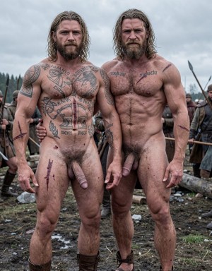 Amleth y Aurvandil.
Amleth (Alexander Skarsgård) está de cuerpo entero desde los pies hasta la cabeza. Es un príncipe vikingo de 29 años de edad que está junto a el rey Aurvandil, de 48 años de edad. 
Amleth (Alexander Skarsgård) se convierte en un berserker implacable. Amleth tiene motivación animal, casi mística. Amleth es un héroe noble; es pura rabia y destino.
Amleth tiene una altura imponente de 194 cm y peso 78 Kg, tiene 7% de grasa corporal,
Amleth tiene un cuerpo fuerte, tatuado, cubierto de cicatrices, pelo largo y sucio.  
Amleth tiene un cuerpo con musculatura densa y trabajada y estilizada, tiene 7% de grasa corporal y parece esculpido al estilo vikingo con pectorales anchos y marcados; tiene un 7% de grasa corporal con abdominales extremadamente definidos y marcados 