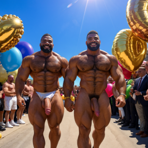Dos hombres machos musculosos desnudos muy viriles con pene grande y testículos grandes y peludos. Caminando 10🌞🎂🍾🥂