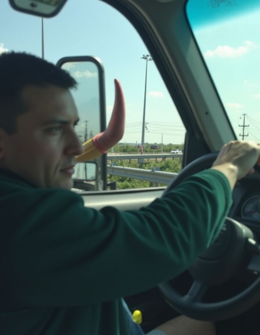 Camionero con pene erecto en un parking de carretera 