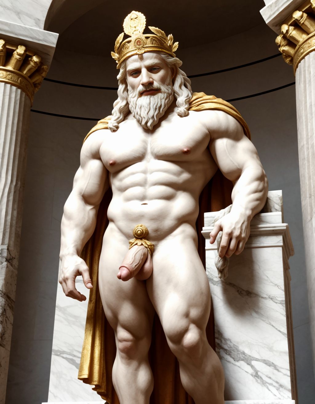 El dios Priapo de Pompeya está desnudo. Priapo es el dios de la fertilidad de la mitología romana. Está en el museo de Nápoles. Tiene un pene muy grande y erecto. Tiene mucho vello por todo el cuerpo. Tiene sandalias en los pies. Tiene músculos muy definidos. Tiene una corona de laurel.